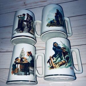 Norman Rockwell mugs 1985 For A Good Boy, River Pilot,Braving The Storm,…